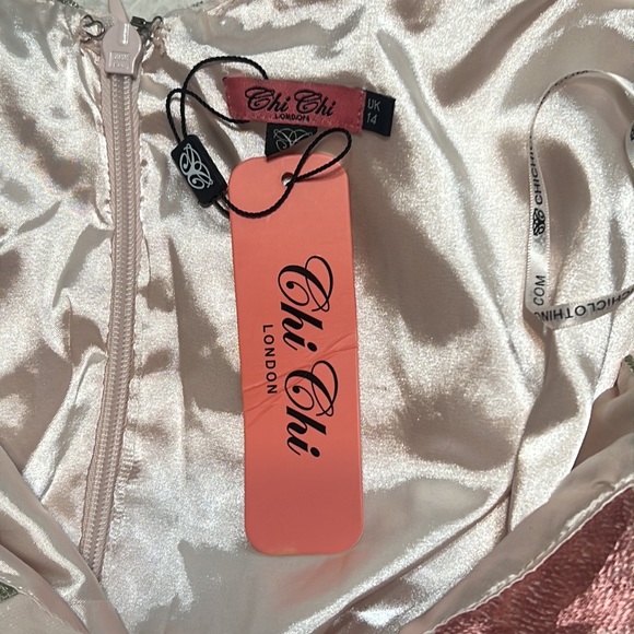 Chi Chi London Pink Bardot Lace Embroidered Overlay Midi Dress - Picture 6 of 8